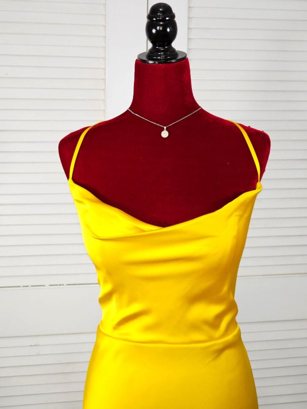 NWT Ellie Wilde Mon Cheri Sunflower Yellow Satin Long Prom Dress Size 16 1751 - Picture 5 of 16